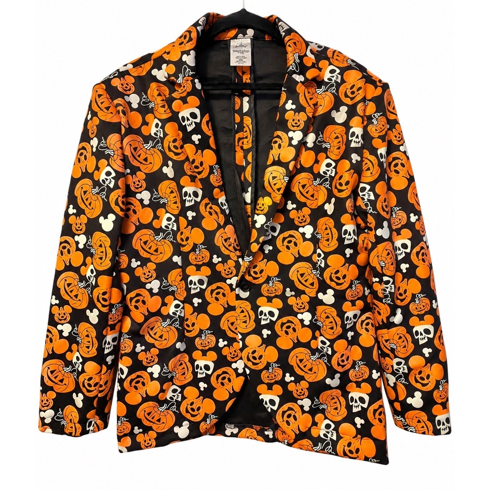 Disney Parks Mickey Mouse Halloween Pumpkin Glow-In-The-Dark Jacket Men S/M